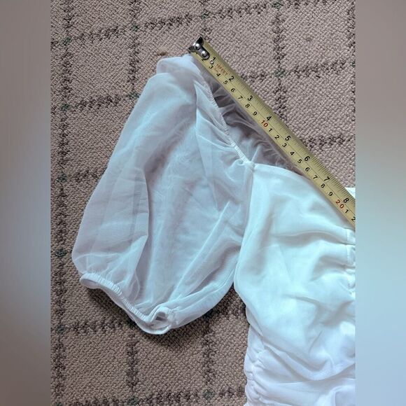 Emory Park white off the shoulder ruched bodycon top with puff sleeves S - Picture 8 of 11